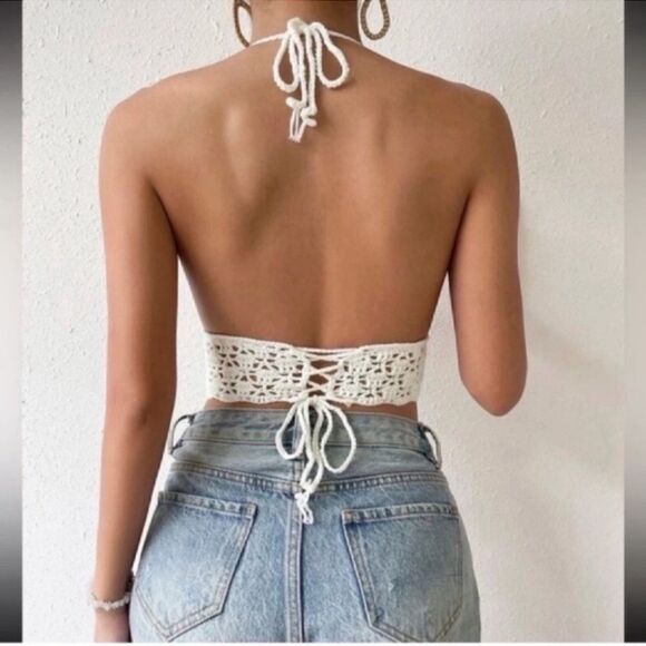 New Tie Backless Halter Knit Top Shirts (, Size : Small) - Picture 2 of 14